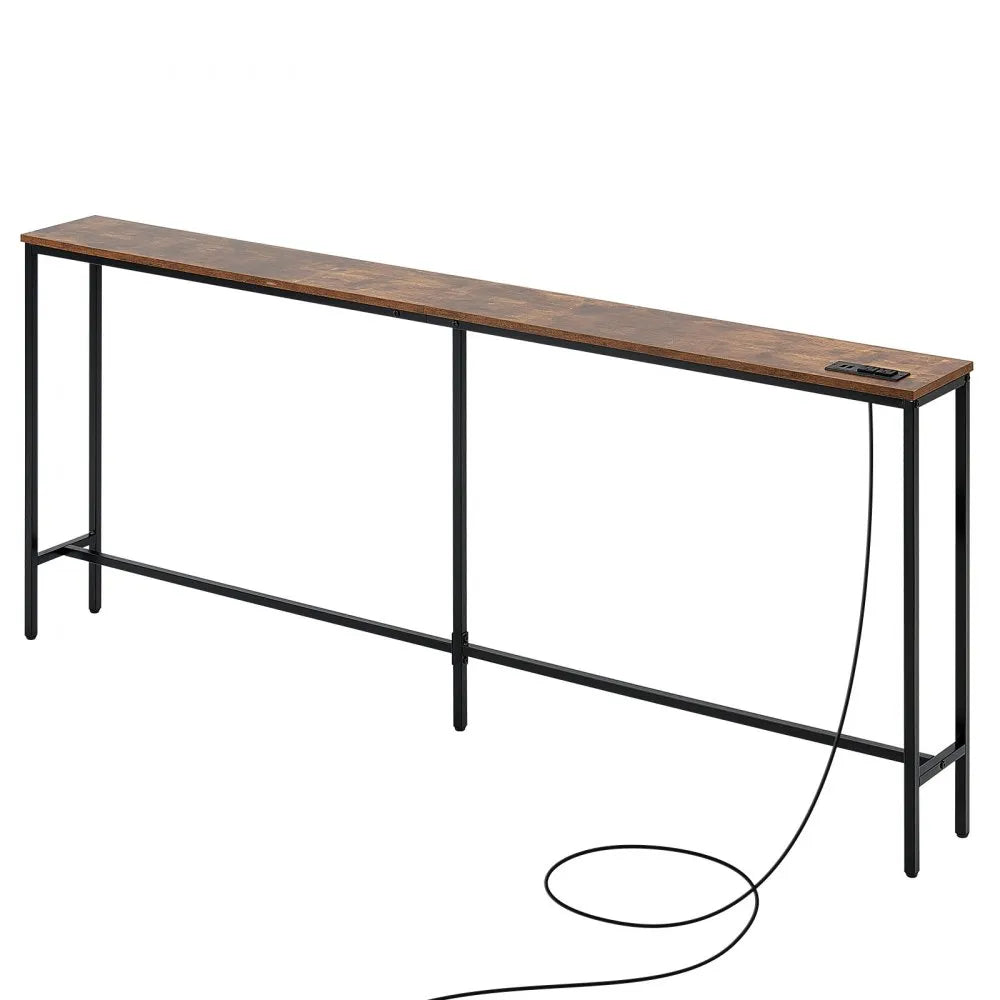 VEVOR Narrow Console Table, 70.9" Behind Couch Table with Power Outlets, 1-Tier Long Entryway Table, Narrow Sofa Table with Metal Frame and Charge Station, for Entryway, Hallway, Living Room