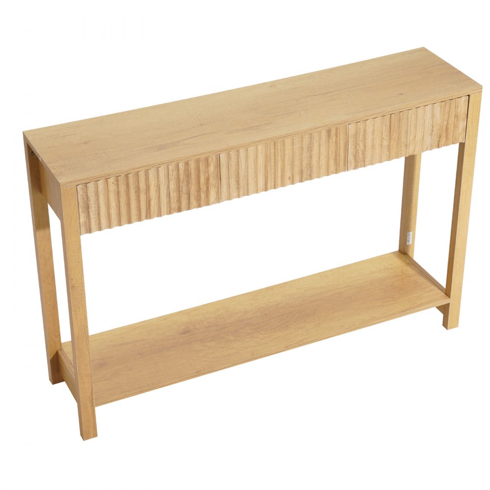 VEVOR 47 in Console Table, Farmhouse Desk Behind the Couch with Drawers and Bottom Storage Shelf, Wooden Rectangle Entrance Narrow Sofa Table for Hallway, Bedroom, Living Room, Foyer, Burlywood