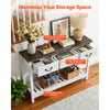 VEVOR 47 in Console Table, Farmhouse Desk Behind the Couch with Drawers and Bottom Storage Shelf, Wooden Rectangle Entrance Narrow Sofa Table for Hallway, Bedroom, Living Room, Foyer, Brown + White