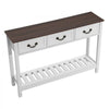 VEVOR 47 in Console Table, Farmhouse Desk Behind the Couch with Drawers and Bottom Storage Shelf, Wooden Rectangle Entrance Narrow Sofa Table for Hallway, Bedroom, Living Room, Foyer, Brown + White