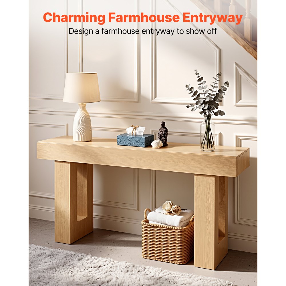 VEVOR 63 in Console Table, Farmhouse Desk Behind the Couch, Wooden Rectangle Entrance Desk, Narrow Long Sofa Table Accent Stand for Hallway, Bedroom, Living Room, Foyer, Easy Assembly, Burlywood