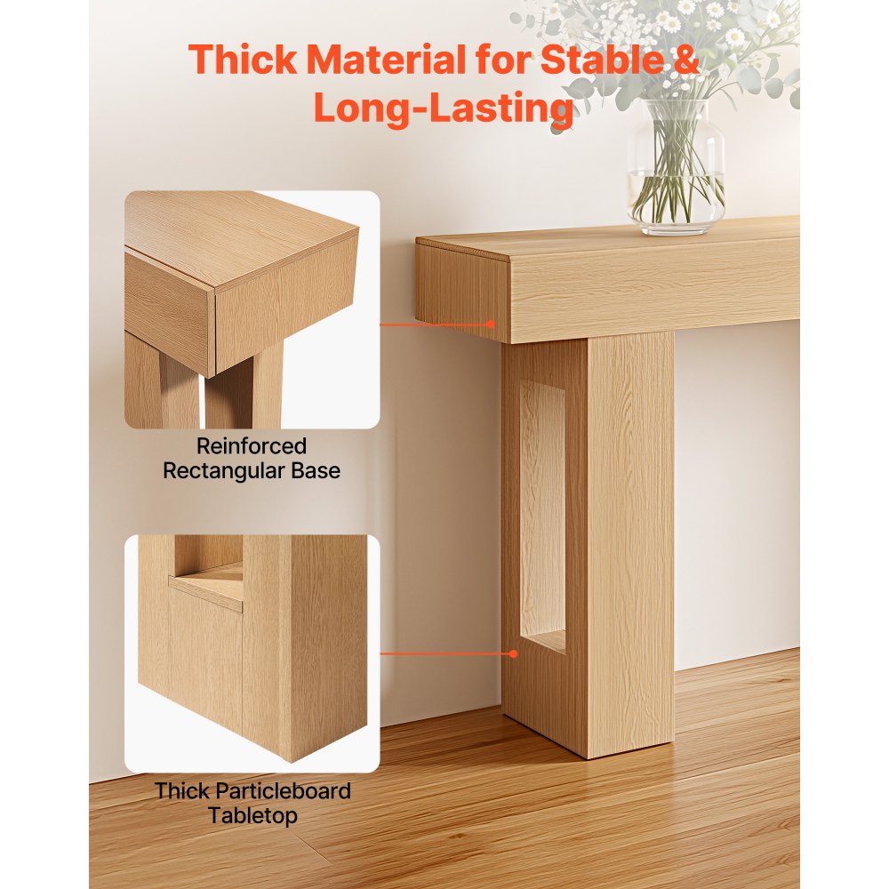 VEVOR 63 in Console Table, Farmhouse Desk Behind the Couch, Wooden Rectangle Entrance Desk, Narrow Long Sofa Table Accent Stand for Hallway, Bedroom, Living Room, Foyer, Easy Assembly, Burlywood