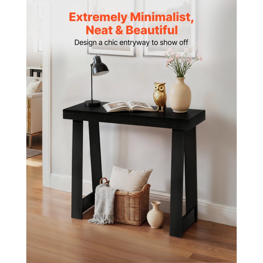 VEVOR 36 in Console Table, Modern Desk Behind the Couch, Wooden Rectangle Entrance Desk, Narrow Long Sofa Table Accent Stand, Ideal for Hallway, Bedroom, Living Room, Foyer, Easy Assembly, Black