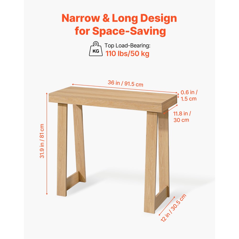 VEVOR 36 in Console Table, Modern Desk Behind the Couch, Wooden Rectangle Entrance Desk, Narrow Long Sofa Table Accent Stand, Ideal for Hallway, Bedroom, Living Room, Foyer, Easy Assembly, Burlywood