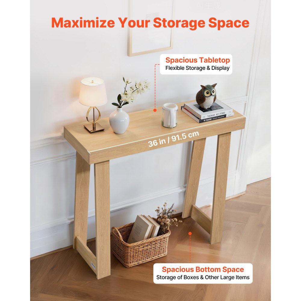 VEVOR 36 in Console Table, Modern Desk Behind the Couch, Wooden Rectangle Entrance Desk, Narrow Long Sofa Table Accent Stand, Ideal for Hallway, Bedroom, Living Room, Foyer, Easy Assembly, Burlywood