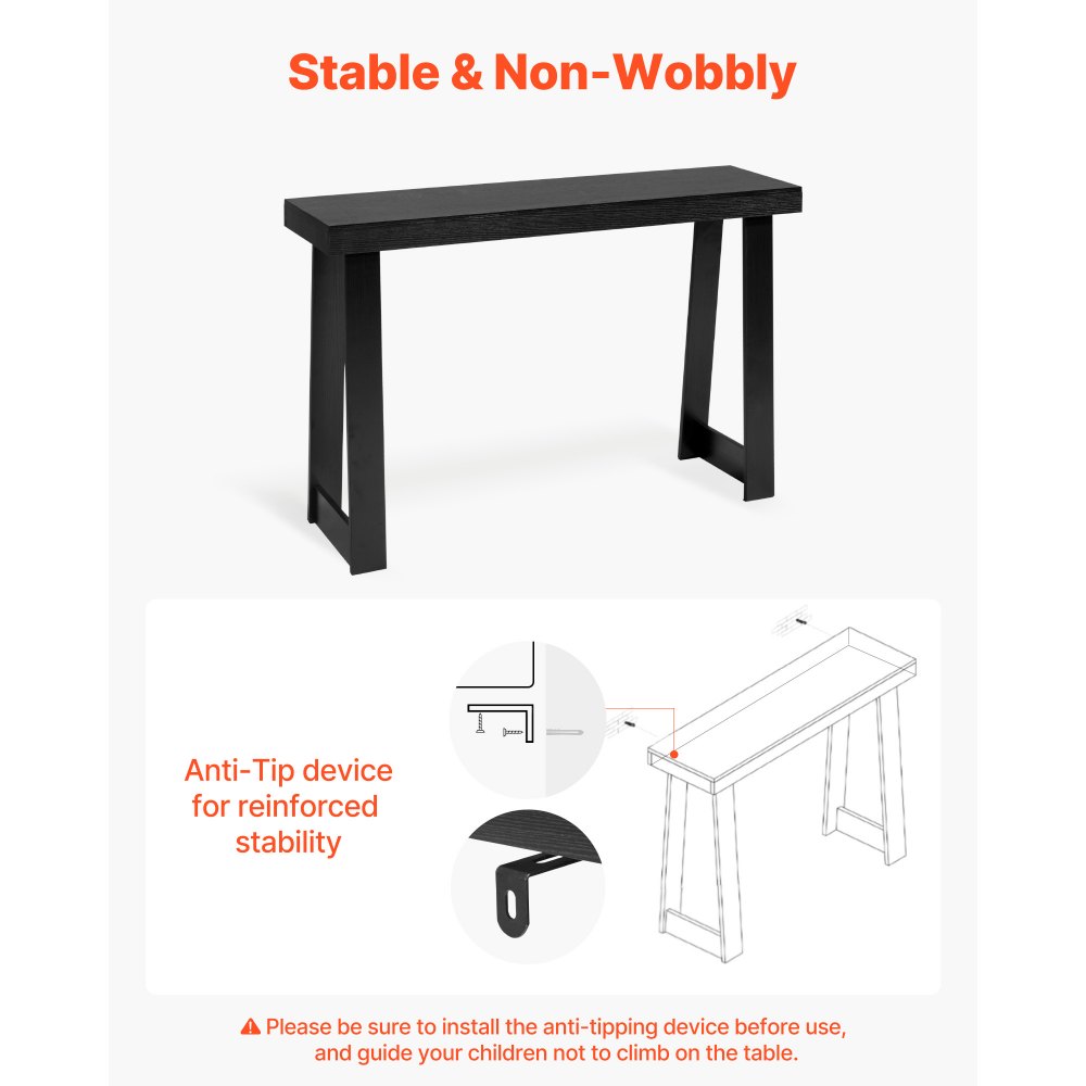 VEVOR 46 in Console Table, Modern Desk Behind the Couch, Wooden Rectangle Entrance Desk, Narrow Long Sofa Table Accent Stand for Hallway, Bedroom, Living Room, Foyer, Easy Assembly, Black