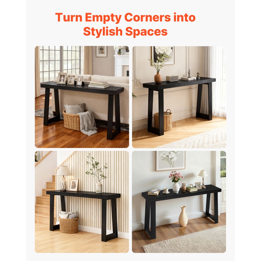 VEVOR 56 in Console Table, Modern Desk Behind the Couch, Wooden Rectangle Entrance Desk, Narrow Long Sofa Table Accent Stand, Ideal for Hallway, Bedroom, Living Room, Foyer, Easy Assembly, Black