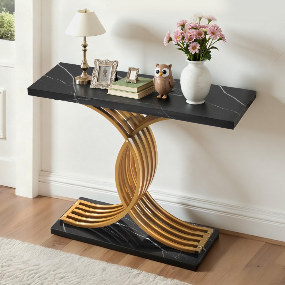 VEVOR 39 in Gold Console Table, Modern Desk Behind the Couch, Wood Rectangle Entrance Desk, Narrow Long Sofa Table Accent Stand with Metal Legs for Hallway, Bedroom, Living Room, Foyer, Easy Assembly