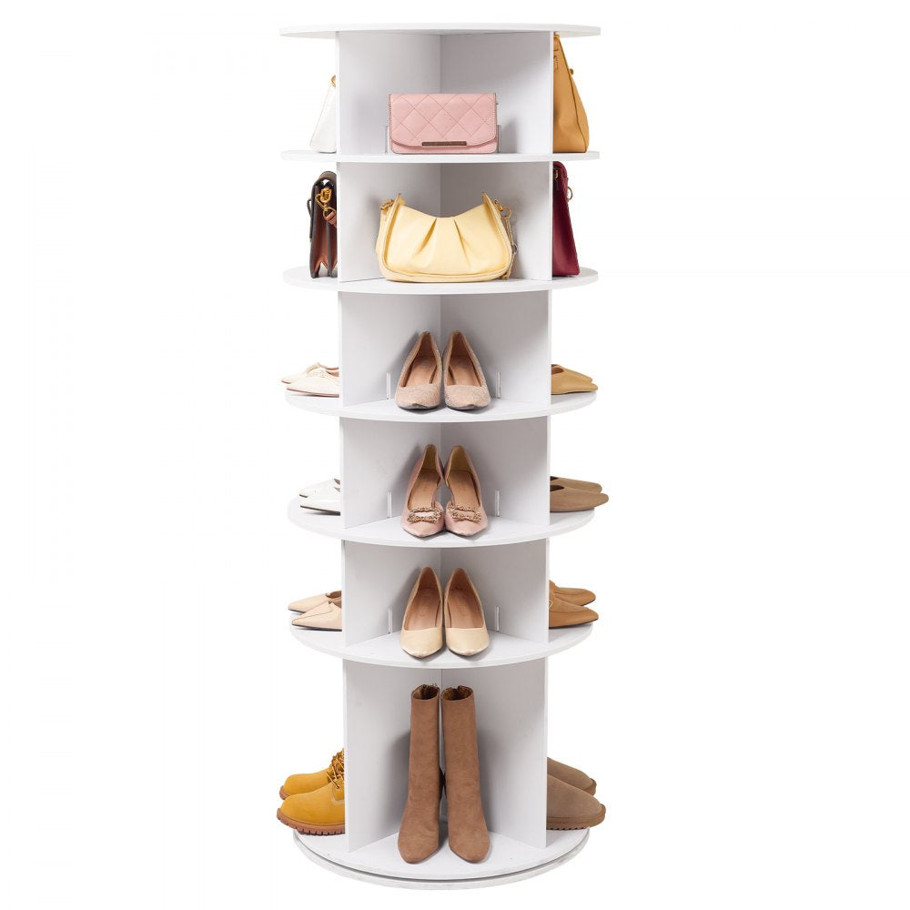 VEVOR 6 Tiers Rotating Shoe Rack Tower, 360°Spinning Shoe Display, Revolving Shoe Rack Storage Round Carousel, Lazy Susan Shoe Rack Organizer, Ideal for Bedroom, Living Room, Entryway, White