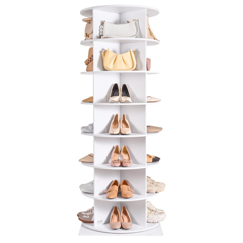VEVOR 7 Tiers Rotating Shoe Rack Tower, 360°Spinning Shoe Display, Revolving Shoe Rack Storage Round Carousel, Lazy Susan Shoe Rack Organizer with Base for Bedroom, Living Room, Entryway, White