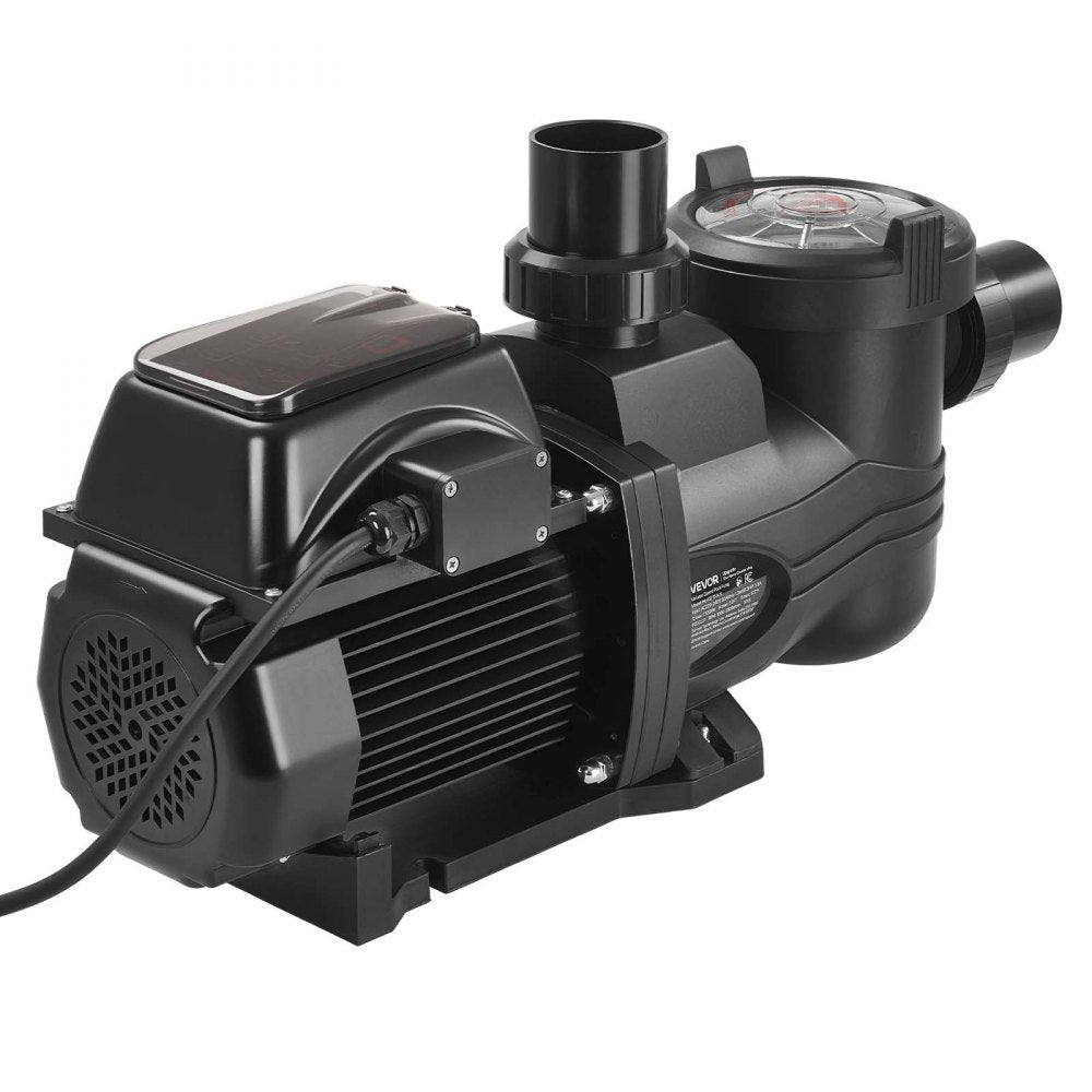 VEVOR Variable Speed Pool Pump, 1.5 HP, AC 220-240V, 132 GPM, In/Above Swimming Pool Pump with Filter Basket, Powerful Self Priming, Programmable Timer, for Inground and Above Ground Swimming Pool