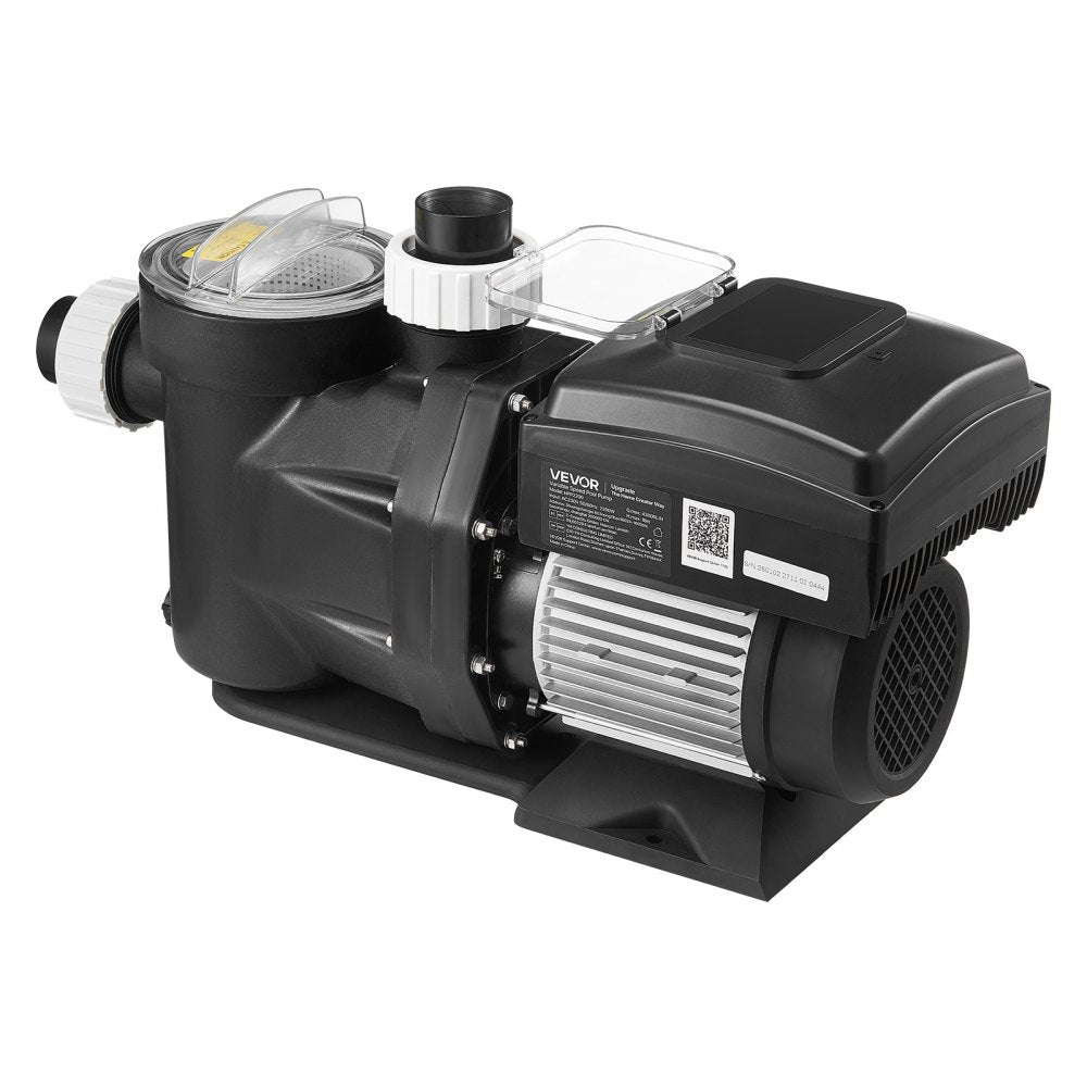 VEVOR Variable Speed Pool Pump, 3 HP, AC 220-240V, 190 GPM, In/Above Swimming Pool Pump with Filter Basket, Powerful Self Priming, Programmable Timer, for Inground and Above Ground Swimming Pool
