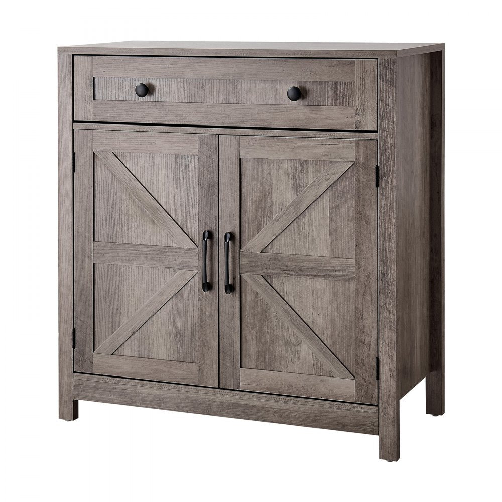 VEVOR Coffee Bar Cabinet, Farmhouse Coffee Bar Table with Drawer, Buffet Stand Cabinet with 2 Barn Doors, Sideboard Buffet Station for Living Room, Entryway, Kitchen, 29.5 x 14.7 x 31.5 in, Grey