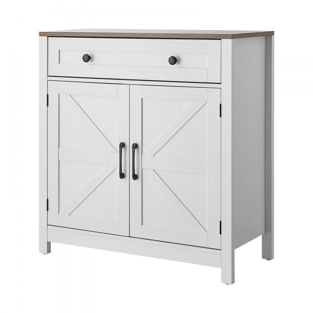 VEVOR Coffee Bar Cabinet, Farmhouse Coffee Bar Table with Drawer, Buffet Stand Cabinet with 2 Barn Door, Sideboard Buffet Station for Living Room, Entryway, Kitchen, 29.5 x 14.7 x 31.5 in, White