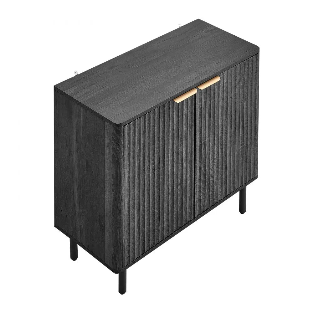 VEVOR Coffee Bar Cabinet, Mid Century Fluted Coffee Bar Table with 2-Tier Storage, Buffet Stand Cabinet with Barn Door, Sideboard Buffet Station for Living Room, Entryway, 31.5 x 14.7 x 31.5 in, Black