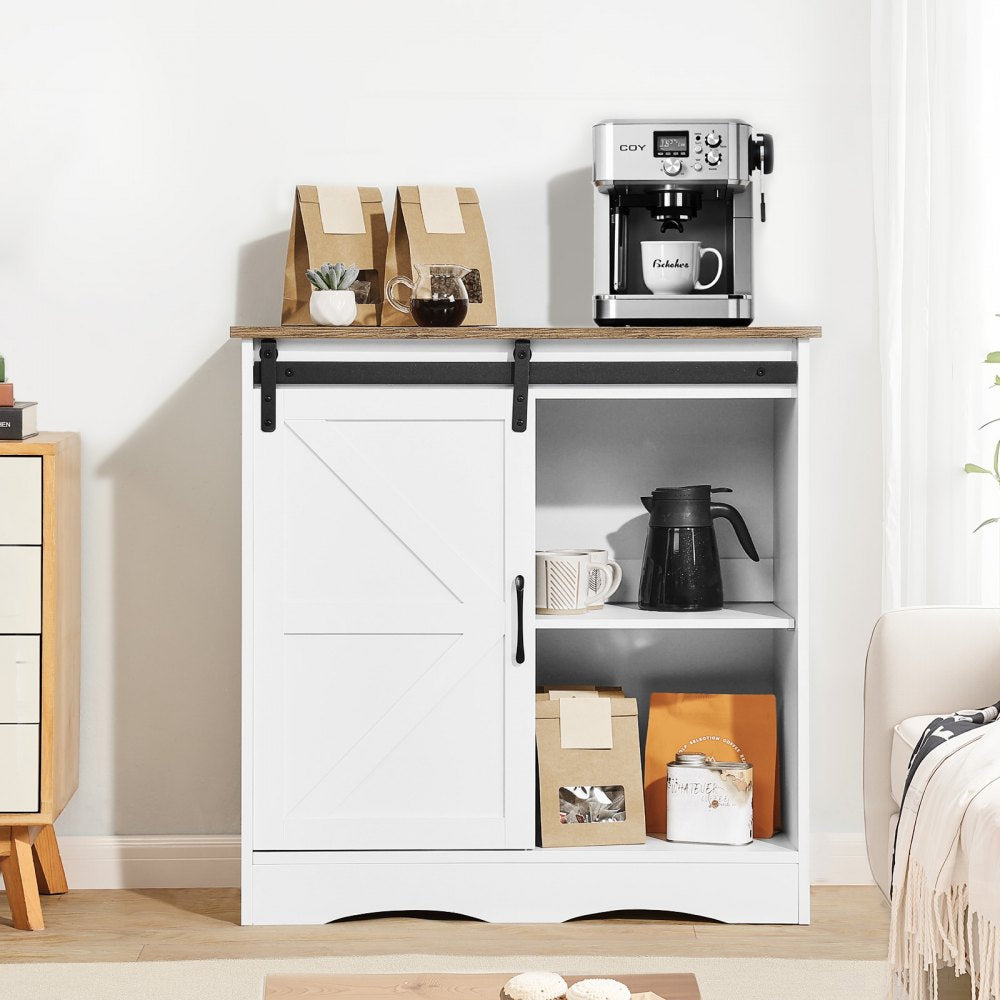 VEVOR Coffee Bar Cabinet, 31.5 x 13.8 x 31.5 in Farmhouse Coffee Bar Cabinet with 3-Tier Storage, Coffee Bar Table with Barn Door, Farmhouse Sideboard Buffet Cabinet for Living Room, Entryway