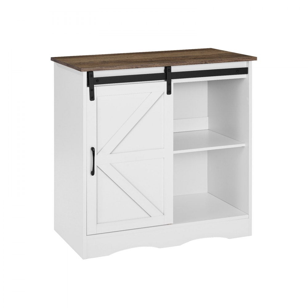 VEVOR Coffee Bar Cabinet, 31.5 x 13.8 x 31.5 in Farmhouse Coffee Bar Cabinet with 3-Tier Storage, Coffee Bar Table with Barn Door, Farmhouse Sideboard Buffet Cabinet for Living Room, Entryway