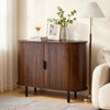 VEVOR Coffee Bar Cabinet, Mid Century Fluted Coffee Bar Table, Buffet Stand Cabinet with 2 Sliding Doors, Sideboard Buffet Station for Living Room, Entryway, Kitchen, 39.3 x 15.7 x 29.5 in, Walnut
