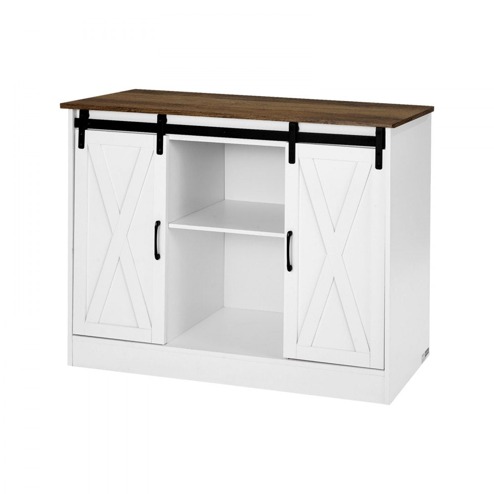 VEVOR Coffee Bar Cabinet, 41.8 x 15.8 x 32.1 in Farmhouse Coffee Bar Cabinet with 3-Tier Storage, Coffee Bar Table with Barn Doors, Farmhouse Sideboard Buffet Cabinet for Living Room, Entryway