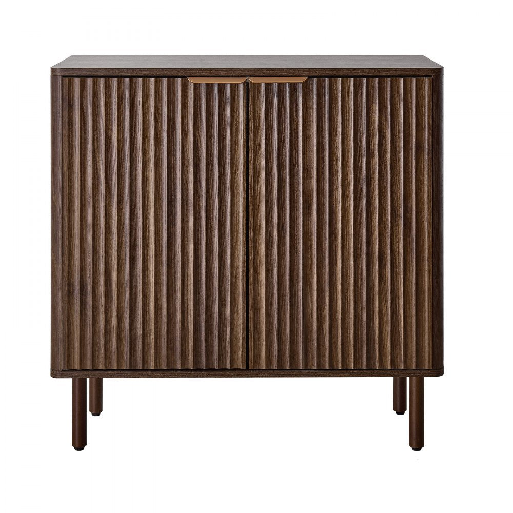 VEVOR Coffee Bar Cabinet, Mid Century Fluted Coffee Bar Table with 2-Tier Storage, Buffet Stand Cabinet with Barn Door, Sideboard Buffet Station for Living Room, Entryway, 31.5 x 14.7 x 31.5 in Walnut