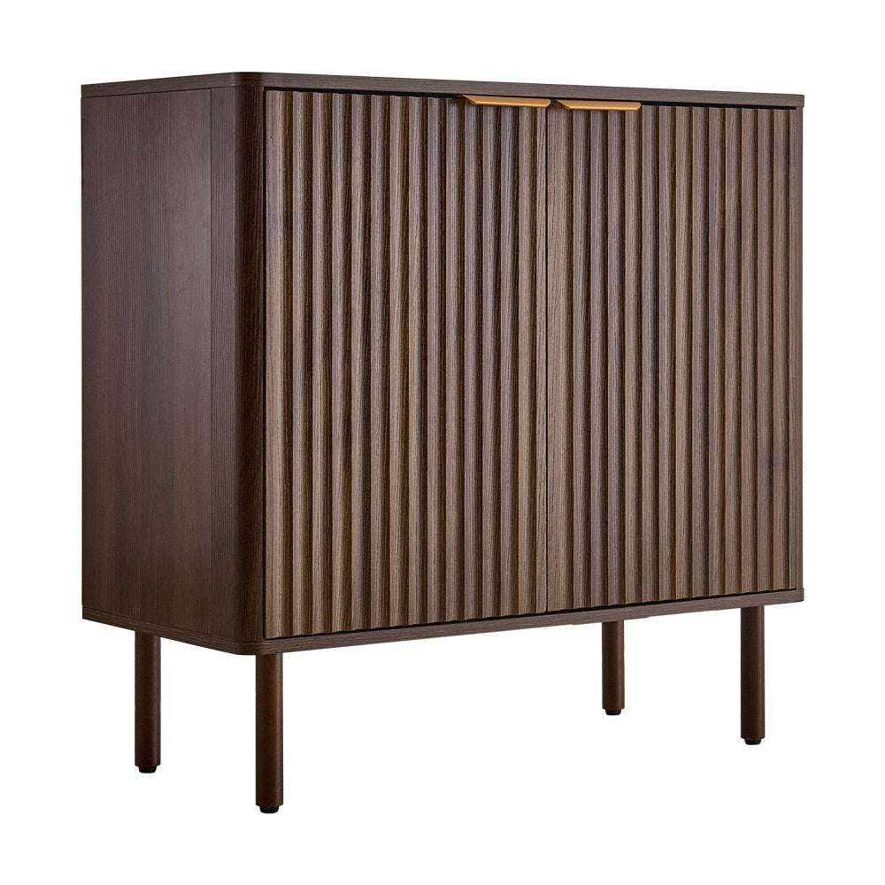 VEVOR Coffee Bar Cabinet, Mid Century Fluted Coffee Bar Table with 2-Tier Storage, Buffet Stand Cabinet with Barn Door, Sideboard Buffet Station for Living Room, Entryway, 31.5 x 14.7 x 31.5 in Walnut