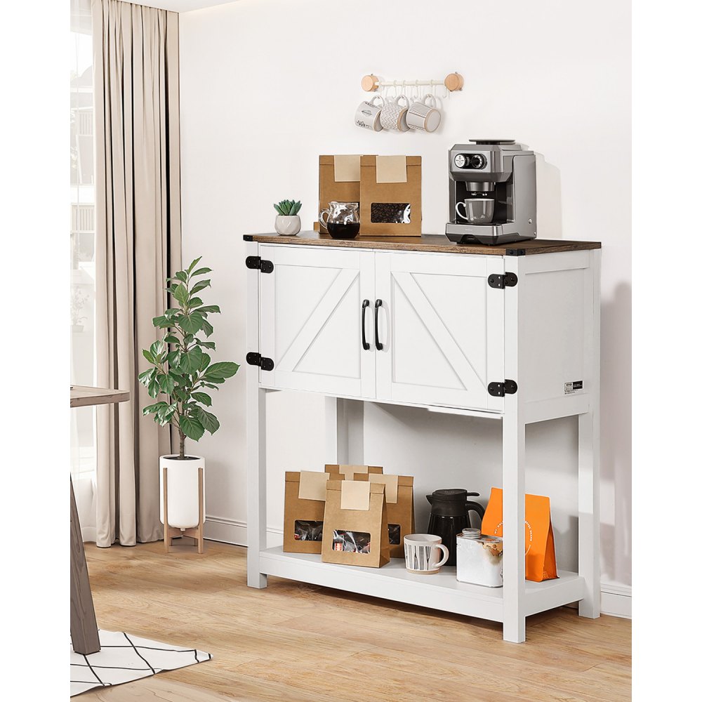 VEVOR Coffee Bar Cabinet, 31.5 x 13.8 x 34.6 in Farmhouse Coffee Bar Cabinet with 3-Tier Storage, Coffee Bar Table with Magnet Doors, Farmhouse Sideboard Buffet Cabinet for Living Room, Entryway