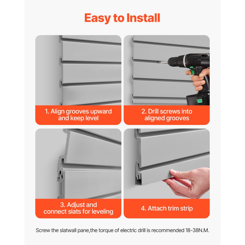 VEVOR Slat Wall Paneling, 4 x 4 ft, PVC Garage Slatwall with Modular Design, Grey Slat Wall Easy-to-Install Adjustable Slatwall Panel with Coupling Structure & DIY Cutting, Fits for Storage & Display
