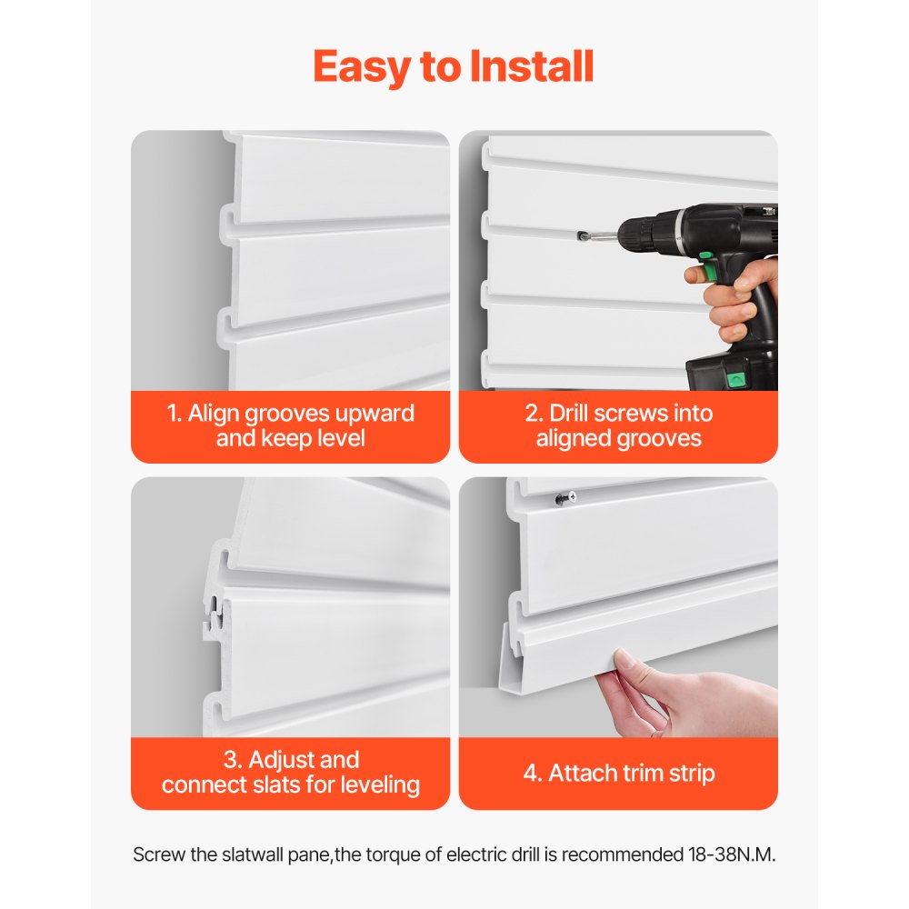 VEVOR Slat Wall Paneling, 8 x 4 ft, PVC Garage Slatwall with Modular Design, White Slat Wall Easy-to-Install Adjustable Slatwall Panel with Coupling Structure & DIY Cutting, Fits for Storage & Display