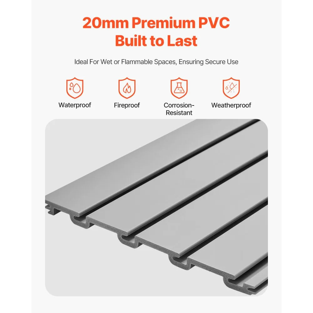 VEVOR Slat Wall Paneling, 8 x 4 ft, PVC Garage Slatwall with Accessories, Grey Slat Wall Easy-to-Install Adjustable Slatwall Panel with Coupling Structure & DIY Cutting, Fits for Storage & Display