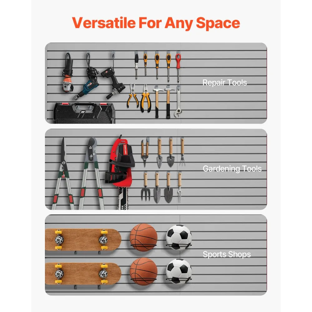 VEVOR Slat Wall Paneling, 8 x 4 ft, PVC Garage Slatwall with Accessories, Grey Slat Wall Easy-to-Install Adjustable Slatwall Panel with Coupling Structure & DIY Cutting, Fits for Storage & Display