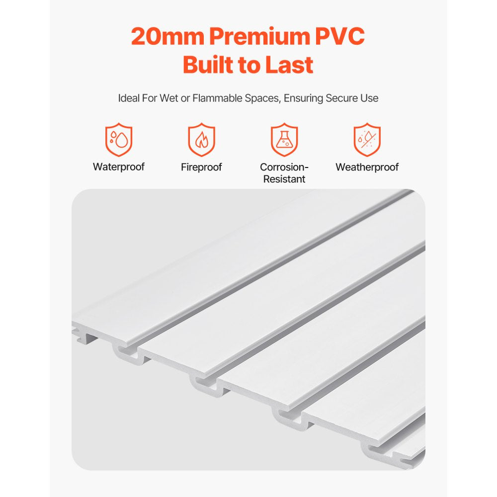 VEVOR Slat Wall Paneling, 2 x 4 ft, PVC Garage Slatwall with Modular Design, White Slat Wall Easy-to-Install Adjustable Slatwall Panel with Coupling Structure & DIY Cutting, Fits for Storage & Display