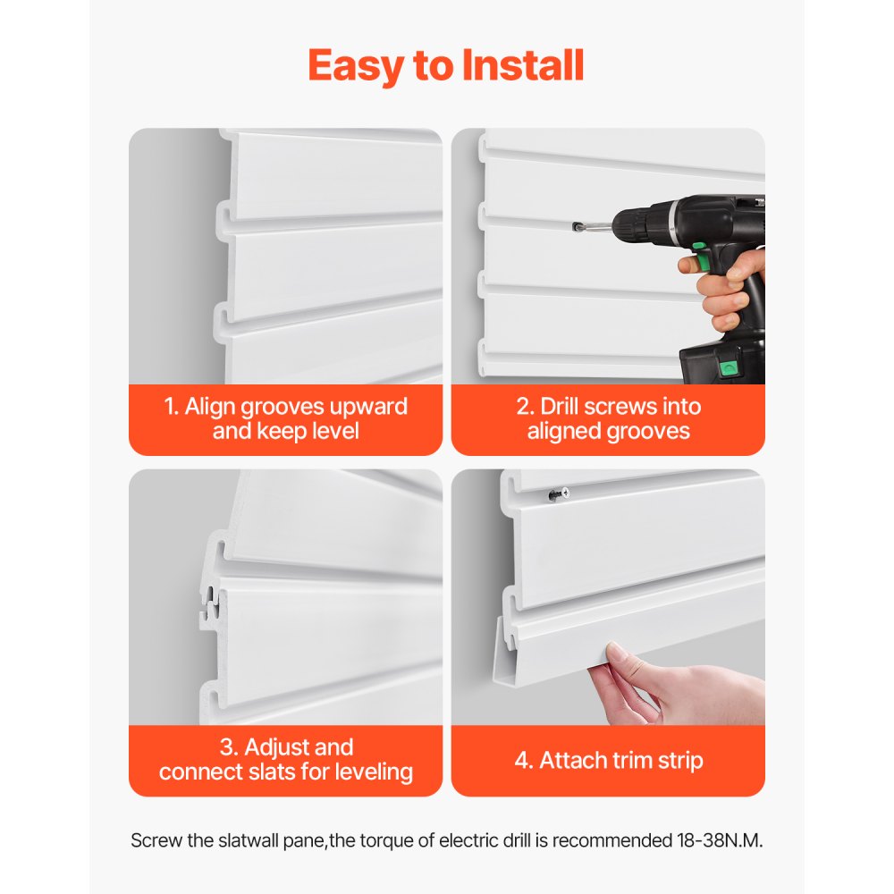 VEVOR Slat Wall Paneling, 2 x 4 ft, PVC Garage Slatwall with Modular Design, White Slat Wall Easy-to-Install Adjustable Slatwall Panel with Coupling Structure & DIY Cutting, Fits for Storage & Display