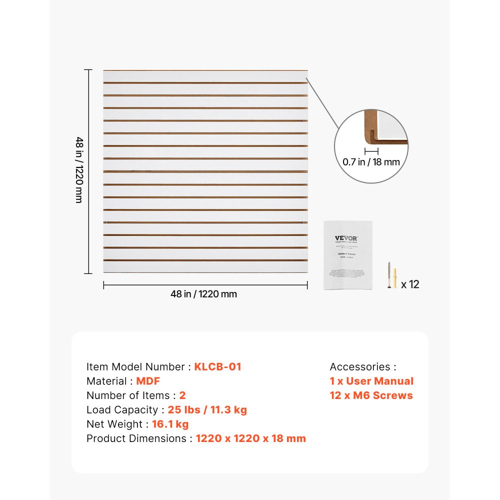 VEVOR Slat Wall Paneling, 4 x 4 ft, MDF Garage Slatwall with Modular Design, White Slat Wall Easy-to-Install Adjustable Slatwall Panel with Coupling Structure & DIY Cutting, Fits for Storage & Display