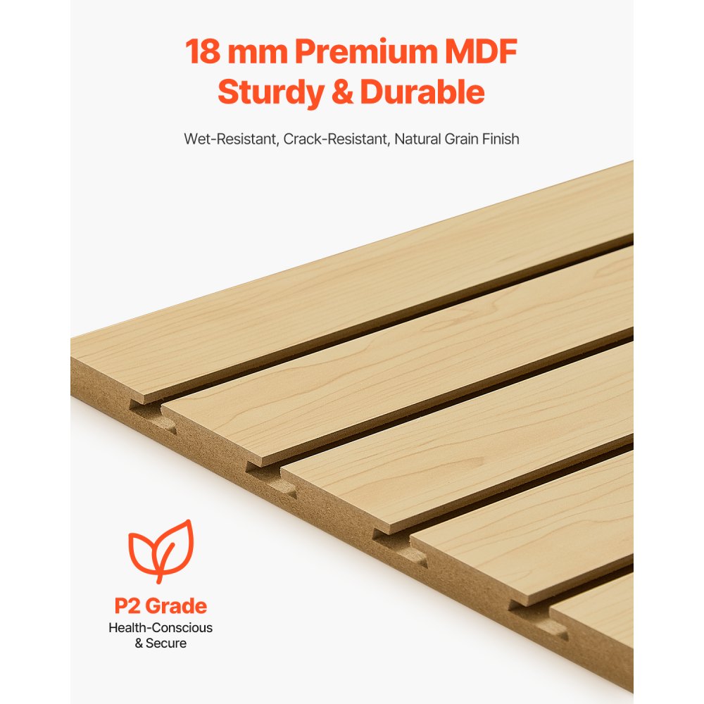 VEVOR Slat Wall Paneling, 4 x 4ft, MDF Garage Slatwall with Modular Design, Natural Slat Wall Easy-to-Install Adjustable Slatwall Panel with Coupling Structure & DIY Cutting, Fit for Storage & Display