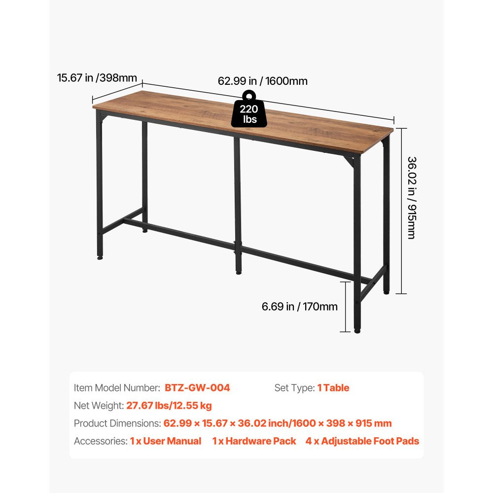 VEVOR Bar Table, 1PCS 53″ Kitchen Bar Table, Tall Dining Tables with Rounded Edge, Rectangular High Top Kitchen Tables for Balcony, Living Room, Light Brown, Black, Extended Horizontal Design