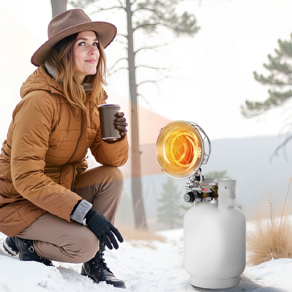 VEVOR Propane Tank Top Heater with Portable Trolley, 15000 BTU Rapid Heating 180-Degree Infrared Radiant Tank Top Gas Heater for 20-40lb Propane Tanks, for Ice Fishing/ Hunting/Outdoor Single Burner