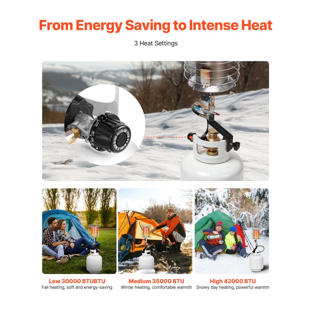 VEVOR Propane Tank Top Heater, 42000 BTU Rapid Heating 360-Degree Infrared Radiant Tank Top Gas Heater, Stepless Temperature Adjustment for Ice Fishing/ Hunting/Outdoor Work, Single Burner