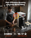 High-efficiency brewing with auto water filling (9 minutes per carafe, 16-17 cups)