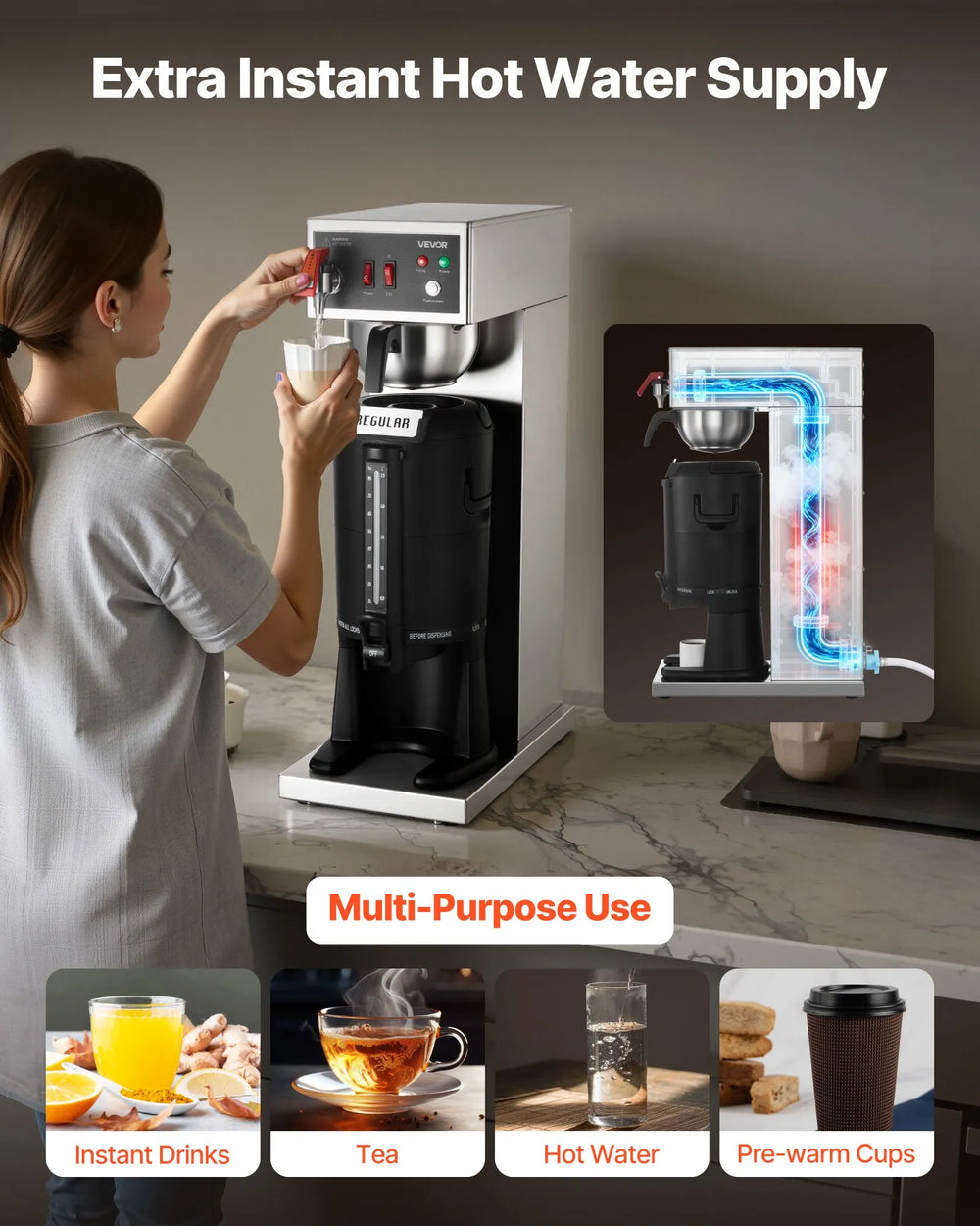 Extra instant hot water supply for multi-purpose use