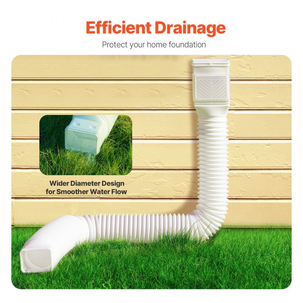 VEVOR Rain Gutter Downspout Extensions, 2-Pack Flexible Downspout Extender, Down Spout Drain Extension Extendable from 22" to 63", Gutter Extensions with Adapters, for Rainwater Drainage, White