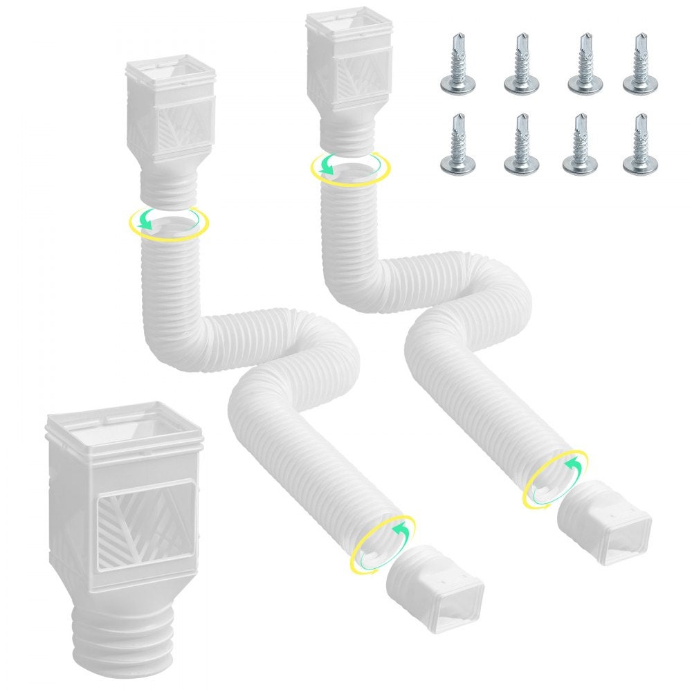 VEVOR Rain Gutter Downspout Extensions, 2-Pack Flexible Downspout Extender, Down Spout Drain Extension Extendable from 22" to 63", Gutter Extensions with Adapters, for Rainwater Drainage, White