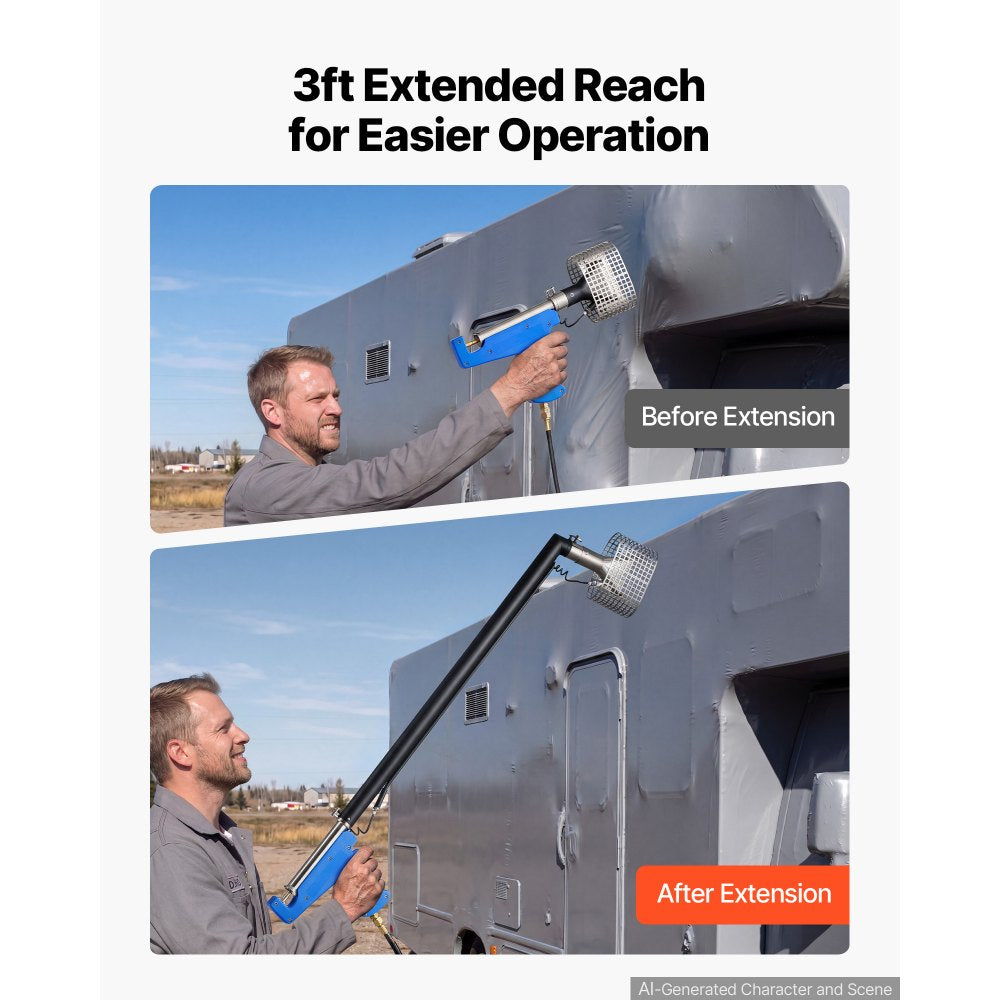 VEVOR 3FT Extension Pole for Heat Gun, Only Compatible with DR.Shrink Propane Heat Guns, Extended Reach Rod for Fast Heat-Shrink Wrapping, Combustor Head Included