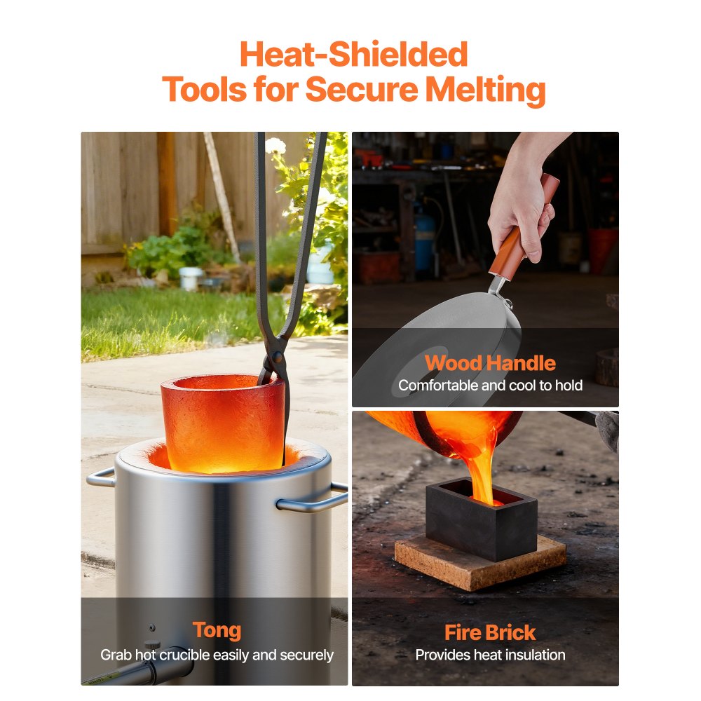 VEVOR 6KG Propane Melting Furnace Kit, Large Capacity Foundry Home Kilns, Blacksmithing Forge with Crucible & Tongs Kiln, Stainless Steel, For Metal Scrap Recycle, Gold Copper Silver Casting