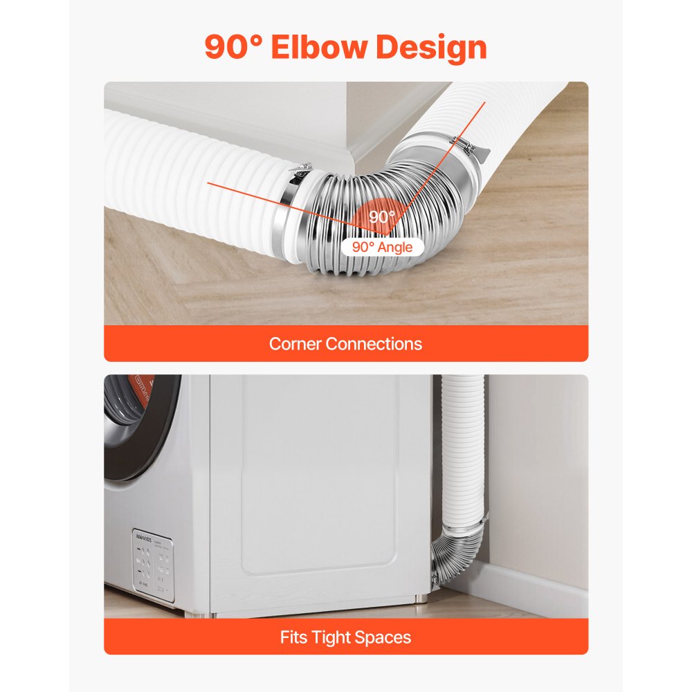 VEVOR 2 Pack Dryer Vent Elbow, 90 Degree Hose Connector Kit for 4 Inch Duct, Stainless Steel Vent Elbows with 4 Clamps and Aluminum Foil Tape, for HVAC Ducts, Pipes, and Ductworks at Tight Space