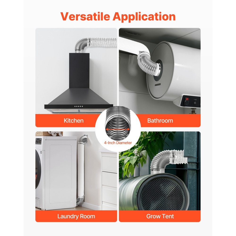 VEVOR 2 Pack Dryer Vent Elbow, 90 Degree Hose Connector Kit for 4 Inch Duct, Stainless Steel Vent Elbows with 4 Clamps and Aluminum Foil Tape, for HVAC Ducts, Pipes, and Ductworks at Tight Space