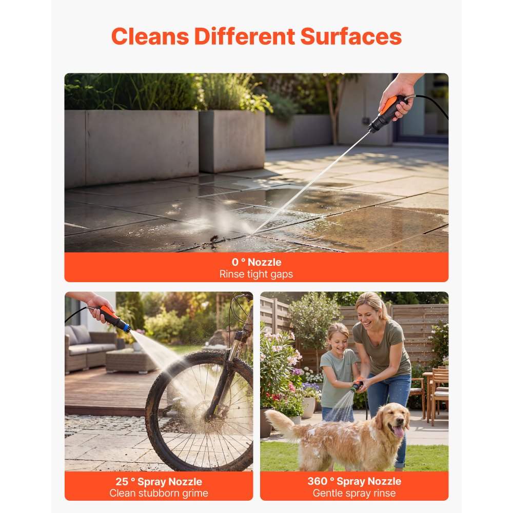 VEVOR Portable Cordless Pressure Washer with 2.64 Gal Tank, Foldable Power Washer 109 Max PSI 0.79 Max GPM, 3 Nozzles,Flexible 78.7 in Hose, Type-C Charging, for Bike Cleaning, Patio, Camping, Garden
