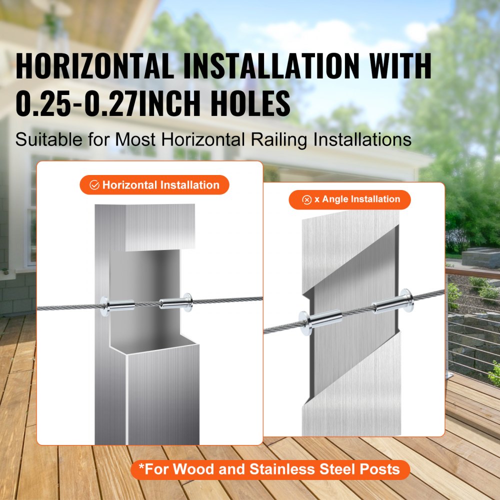 VEVOR 121 Pack T316 Stainless Steel Protector Sleeves for 5/32" 3/16" Wire Rope Cable Railing, DIY Balustrade T316 Marine Grade, Come with A Free Drill Bit, Silver