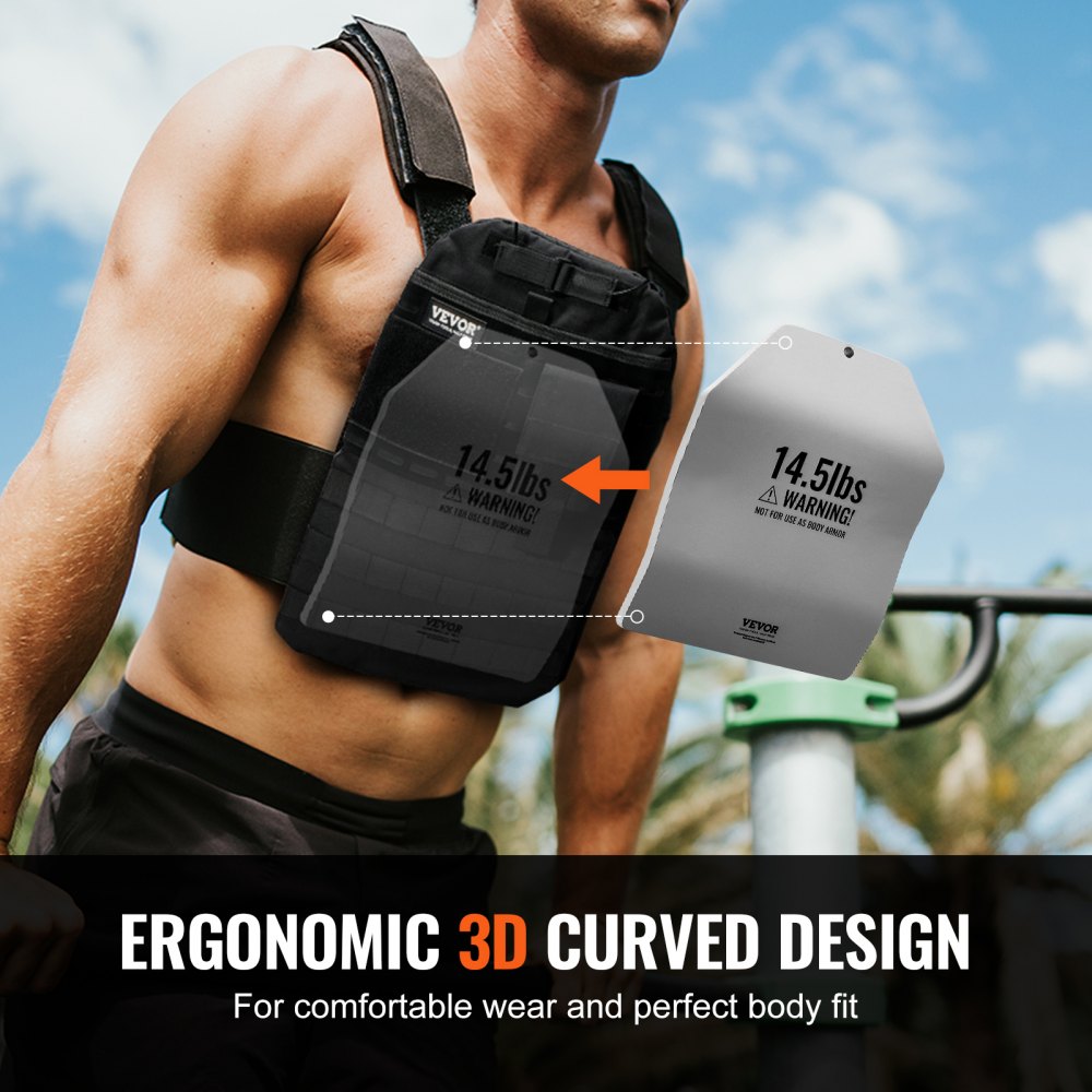 VEVOR Curved Weight Vest Plates, 14.5 LB Pairs, Premium Steel Weighted plates, Contoured Ergonomic Fit – WODs, Additional Weight for Weight Vests, for Strength Training, Running, Heavy Workouts