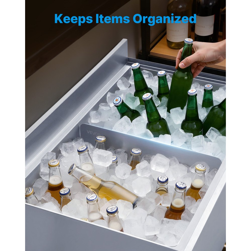 VEVOR Ice Bin Partition, 15.2 x 5.55 Inch, Stainless Steel Divider for 19 Inch Bar Ice Bins, Stable Bottom Support & Easy to Clean, Food Grade 304 Stainless Steel for Kitchen, Bar, Restaurant, Pub