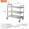 VEVOR Kitchen Utility Cart, 3 Tiers, Wire Rolling Cart with 450LBS Capacity, Steel Service Cart on Wheels, Metal Storage Trolley with 80mm Basket Curved Handle PP Liner 6 Hooks, for Indoor and Outdoor